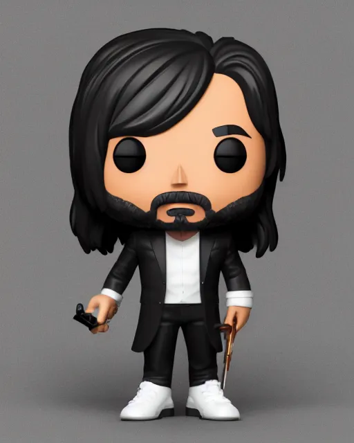 Image similar to full body 3d render of John Wick as a funko pop, studio lighting, white background, blender, trending on artstation, 8k, highly detailed