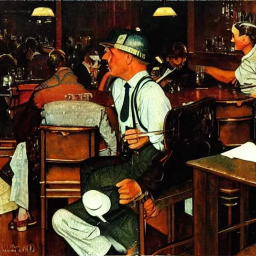 Image similar to 1 9 3 0 s chicago speakeasy, painting by norman rockwell