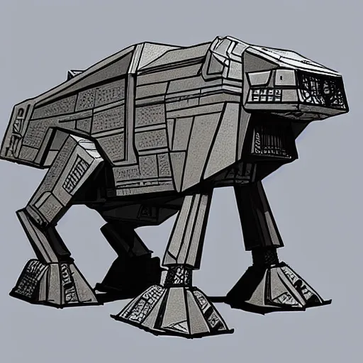 Prompt: a fusion between the tarrasque and an AT-AT, flat grey color, comic book