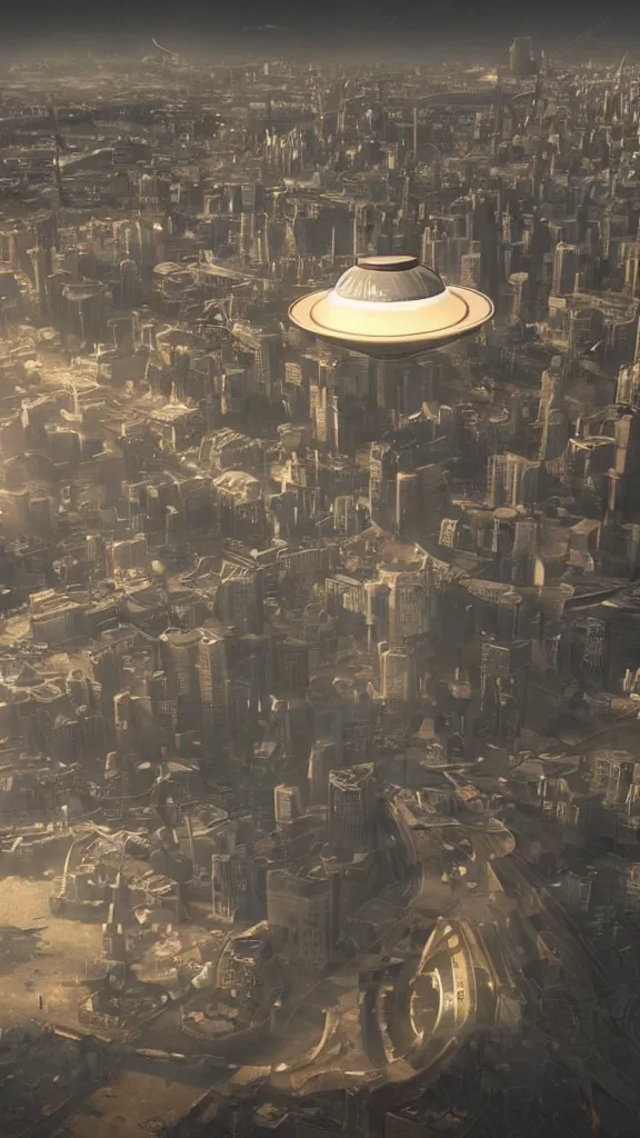 Prompt: The flying saucer is over the city,highly detailed,cinematography,realistic cinematic lighting, Super realistic 3D style