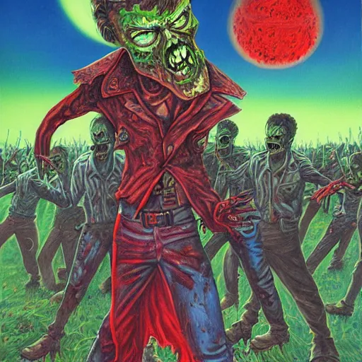 Prompt: zombie apocalypse by kelly freas, detailed