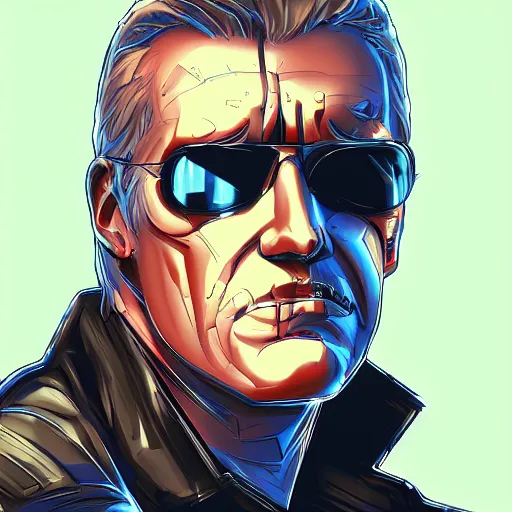 Prompt: James Cameron as the T-800 Terminator, the terminator robot looks exactly like James Cameron, ambient lighting, 4k, anime key visual, lois van baarle, ilya kuvshinov, rossdraws, artstation