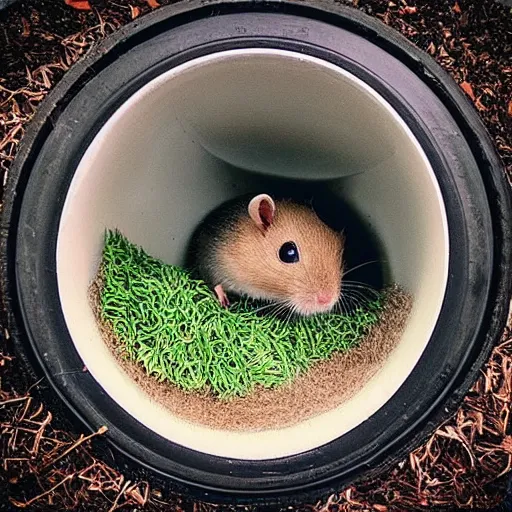 Prompt: “ little hamster in a hole in a golf terrain ”