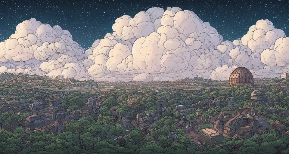 Prompt: an oval aesthetic build floating amongst the clouds. by dan mumford.