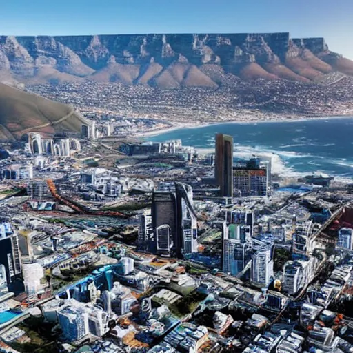 Prompt: cape town in 2 0 7 0 future cyberpunk