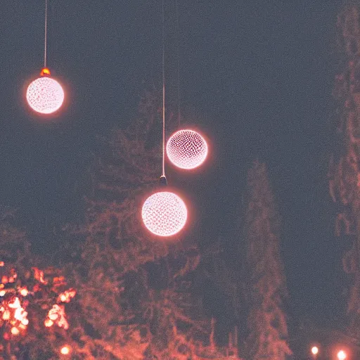 Prompt: forrest illuminated by glowing spheres, night, 5 5 mm