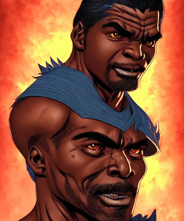 Prompt: a ( fantasy comic ) ( cover art ) portrait of ( keith david 1 9 8 8 ) as a warrior monk, digital illustration by ken taylor and sana takeda and kentaro miura, fine inking lines, vivid colors, dnd, photorealistic, hd, 4 k, trending on artstation