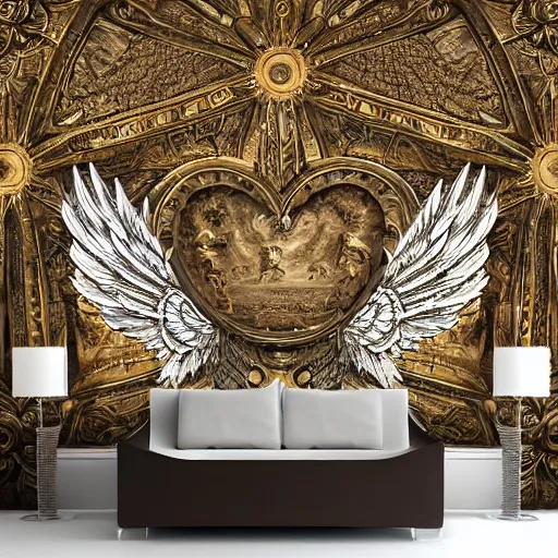 Prompt: ornate wall, full of paintings of angels, texture symmetrical highly detailed