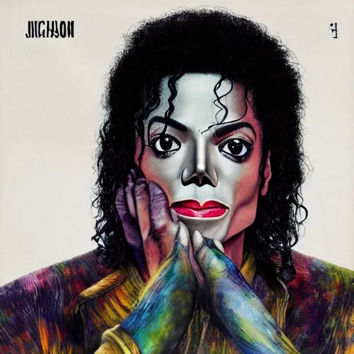 Prompt: album art for a new posthumous michael jackson cover, dark skinned, anatomically correct face, pleasing face, beautiful, artistic, colourful highly detailed well shaded expressive album cover