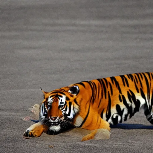 Prompt: a dog cannot hunt down a tiger