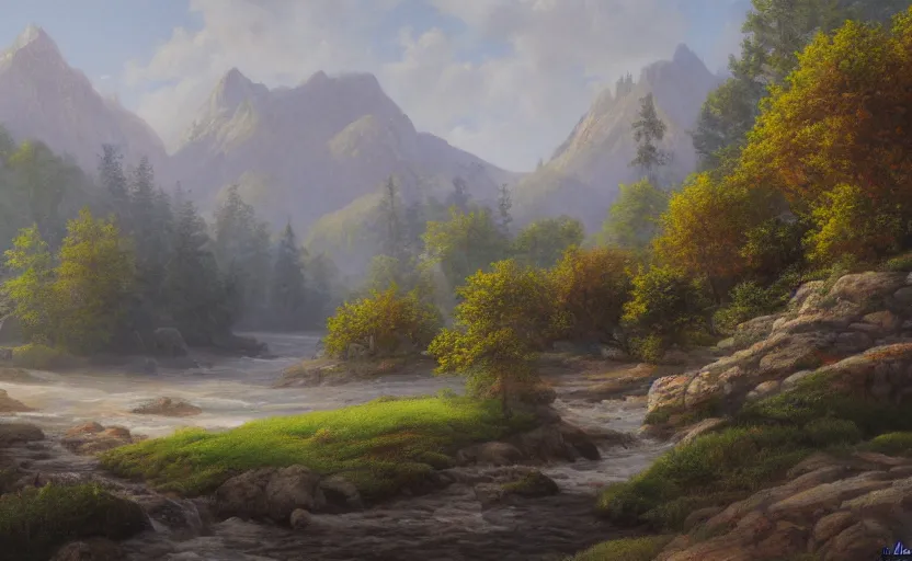 Prompt: highly detailed landscape painting by thomas sanchez, 4k