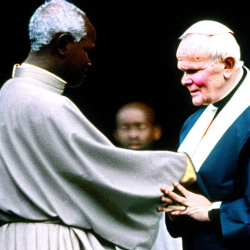 Image similar to John Paul II kneeling on a black person's neck