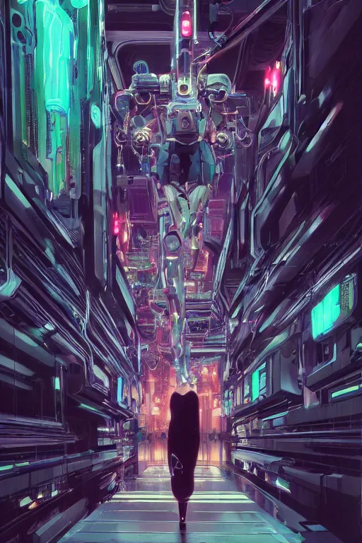 Image similar to the most amazing dream you ever had about beautiful woman transhumanism artificial intelligence singularity, robot factory, hyper realistic, concept art, intricate, hyper detailed, smooth, syd mead, high contrast, neon, volumetric lighting, octane, raytrace, moebius, snowcrash