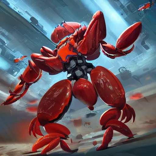 Image similar to obama piloting a mecha crab fighting the lobsters insurgent, digital art, trending on cgsociety