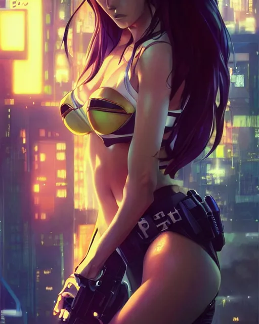 Image similar to anime key visual of megan fox as a police officer, neon, cyberpunk, futuristic, stunning, highly detailed, digital painting, artstation, smooth, soft focus, illustration, art by artgerm and greg rutkowski and alphonse mucha