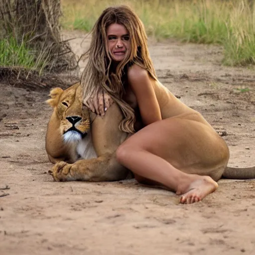 Image similar to girl and lioness combo