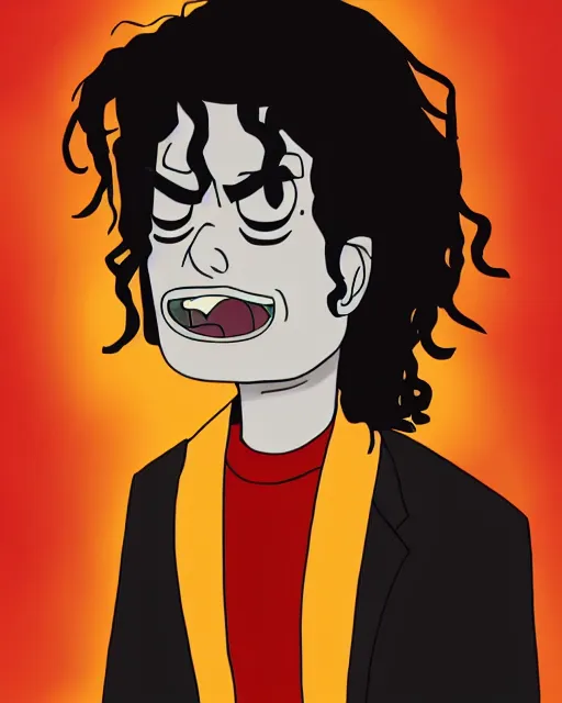 Image similar to portrait of michael jackson in the style of justin roiland. cinematic lighting. style of rick & morty. photographic, photography. by justin roiland