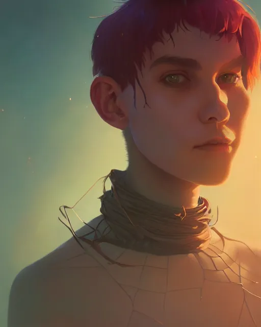 Image similar to highly detailed surreal vfx portrait of a nowpunk spider kangaroo hybrid, stephen bliss, unreal engine, greg rutkowski, loish, rhads, beeple, makoto shinkai and lois van baarle, ilya kuvshinov, rossdraws, tom bagshaw, alphonse mucha, global illumination, detailed and intricate environment