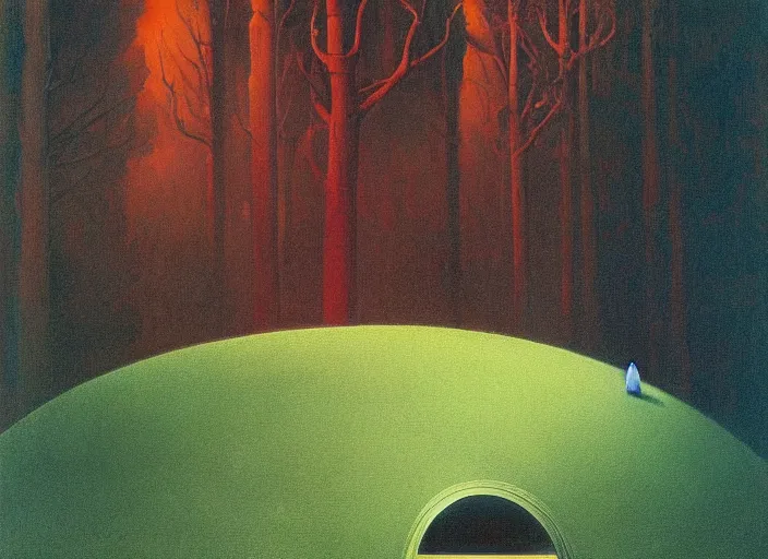 Prompt: portrait painting of forest, rabbits hole, spaceship, science fiction, sharp focus, super resolution, style by edward hopper and james gille ard zzislaw beksinski, highly detailed