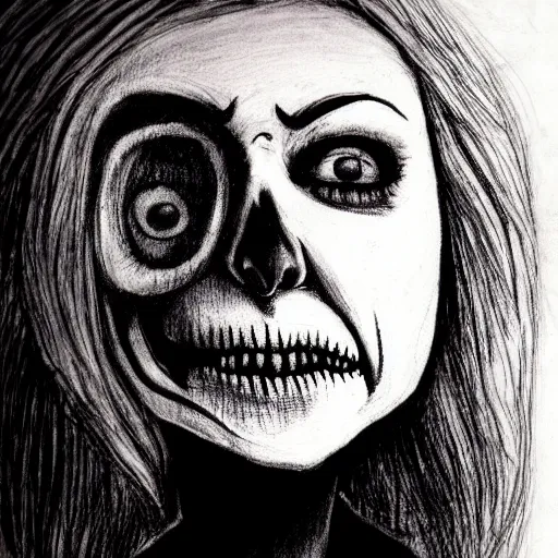 Image similar to grunge drawing of Hillary Clinton in the style of jack skellington and Jacob Shaw,creepy, surreal, trending on artstation