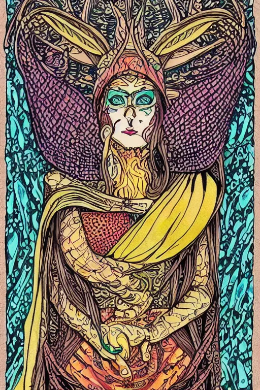 Prompt: marisa kirisame, intricate, amazing line work, colorful, tarot cards, the devil tarot card