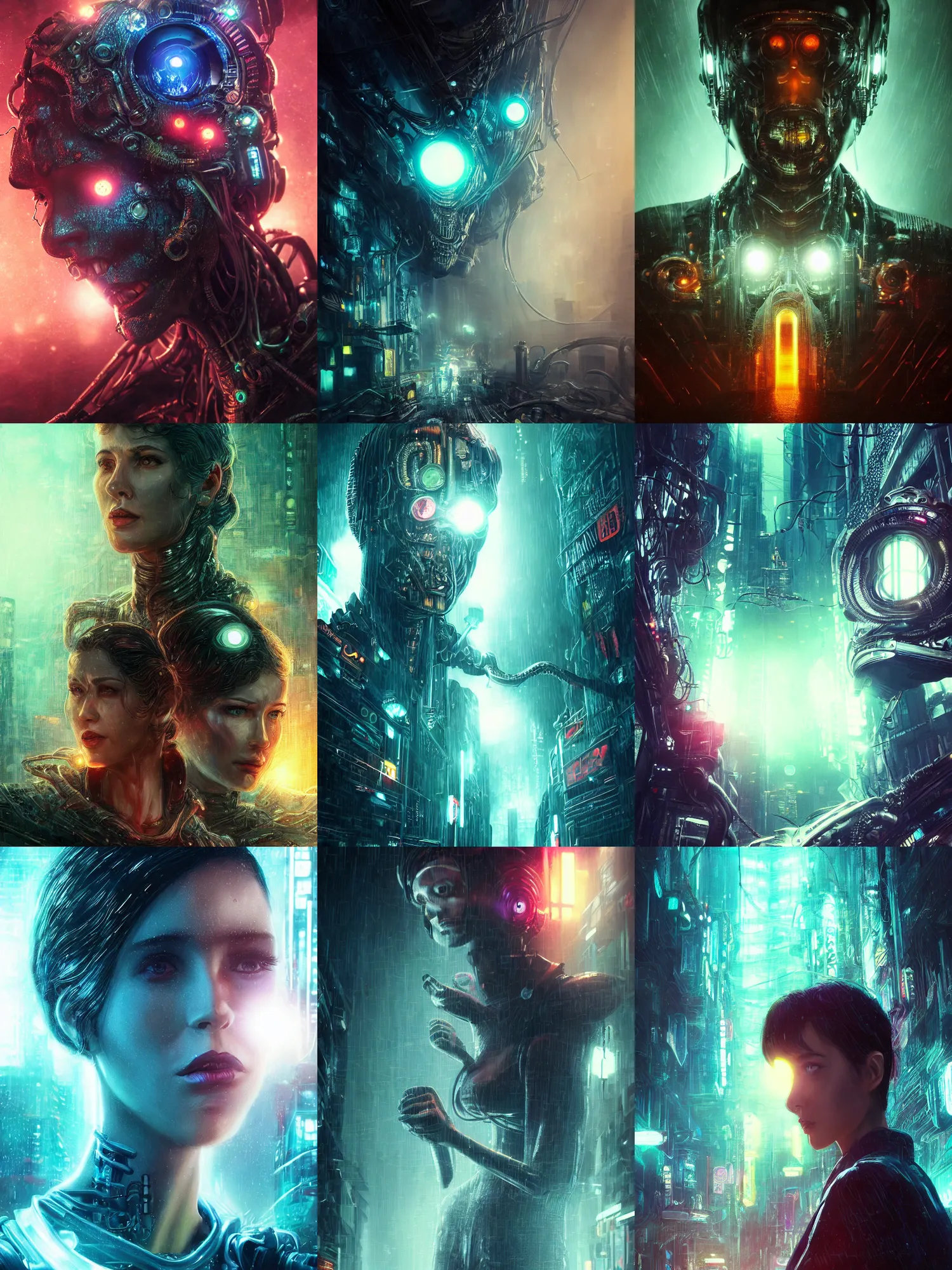 Prompt: portrait art of 8k ultra realistic retro futuristic eldritch horror, lens flare, atmosphere, glow, detailed,intricate,blade runner, cybernetic, full of colour, cinematic lighting, trending on artstation, 4k, hyperrealistic, focused, extreme details,unreal engine 5, cinematic, masterpiece, art by ayami kojima, giger