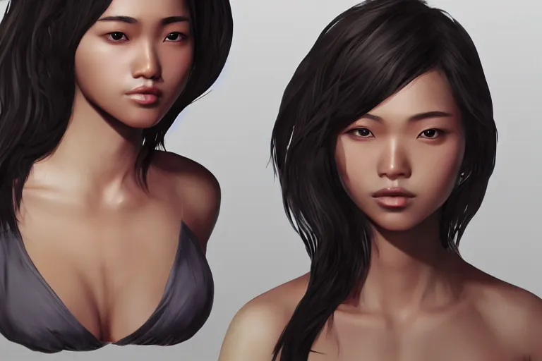 Prompt: female, full body, black head, beautiful, mediterranean. asian, high details, photorealistic, artstation trending,