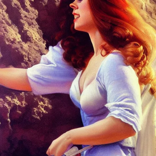 Prompt: ultra realistic portrait painting of amy adams in a santorini, art by frank frazetta, 4 k, ultra realistic, highly detailed, epic lighting