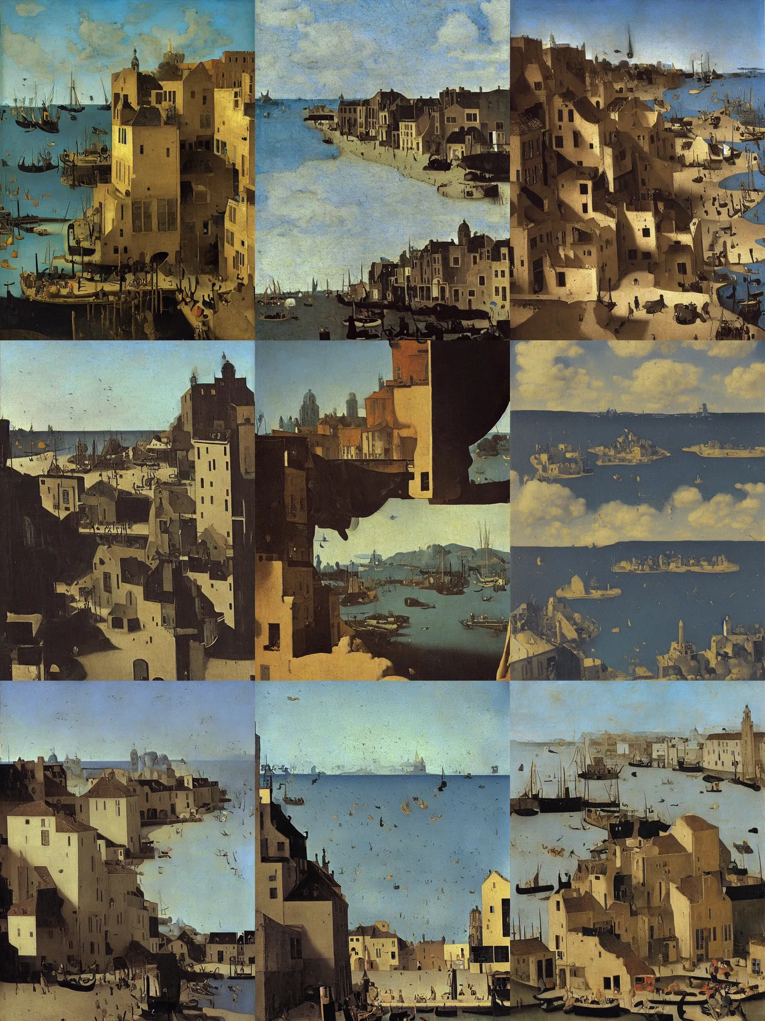 Prompt: “a coastal city, by Johannes Vermeer”