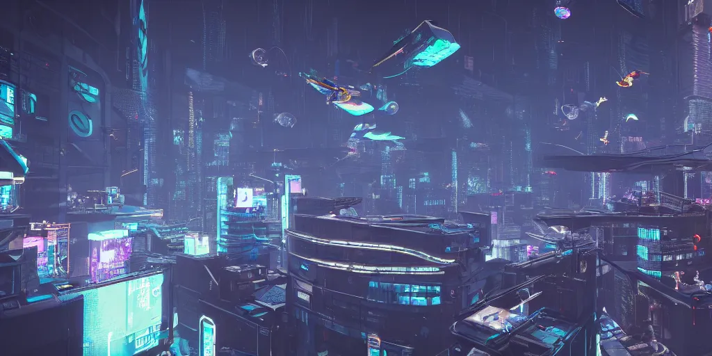 Prompt: a cyberpunk city in zero gravity with objects and debris flying around ultrarealism