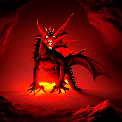 Image similar to zombie medieval dragon in its cave, glowing red eyes, digital art, illustration, 4 k, matte painting