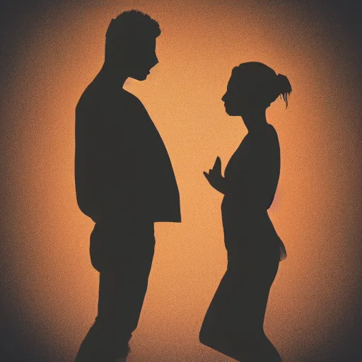 Image similar to a woman and man apart, silhouette, abstract, album art, melancholic,
