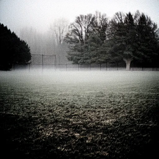 Prompt: the most horrific photo of a foggy empty field, 3 5 mm, film grain, horror