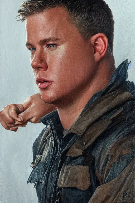 Image similar to channing tatum in a tater tot costume, oil on canvas, intricate, portrait, 8 k highly professionally detailed, hdr, cgsociety