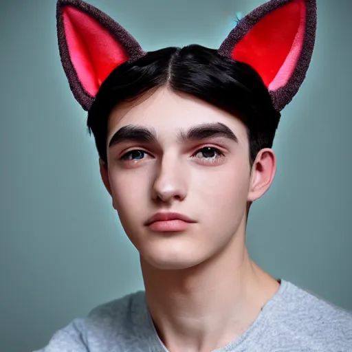 Image similar to A pretty catboy in his twenties with cat ears