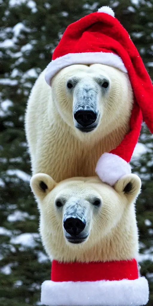 Prompt: A polar bear wearing a Christmas hat