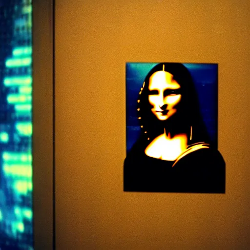 Prompt: cinematic movie still of cybernetic character named Mona Lisa in The Matrix, futuristic eye implant, cyberpunk, XF IQ4, 150MP, 50mm, F1.4, ISO 200, 1/160s, twilight in the city