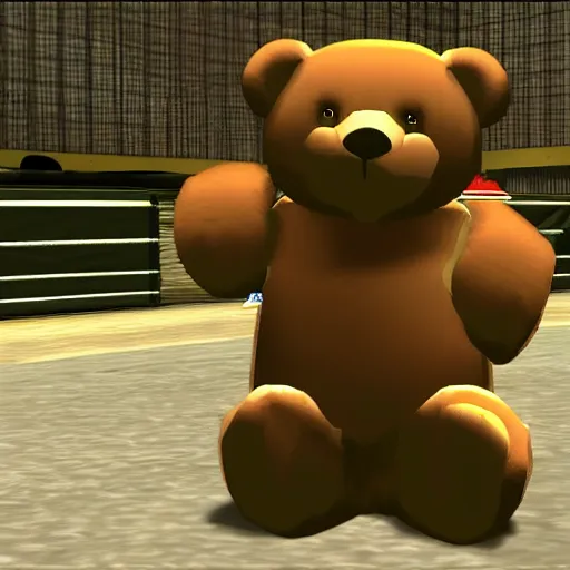 Image similar to tony hawk's extreme teddy bear cuddling for playstation 2, video game screenshot