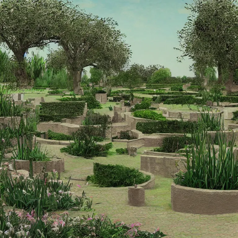 Prompt: babylon gardens, outside view, fantastical, award winning. digital art, babylonian gardens, clear day