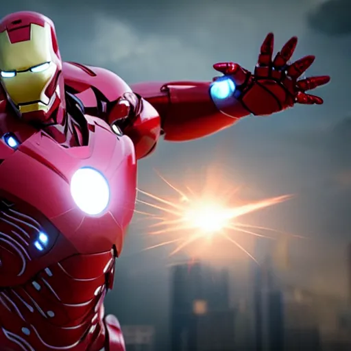 Prompt: carnage mixed with iron man cinimatic movie shot, lens flare, depth of field, still shot, high quality, realistic, unreal engine 5