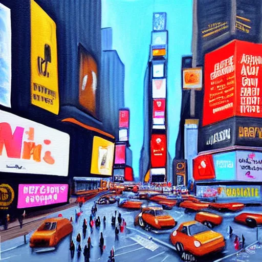 Image similar to Times Square New York painting, surreal