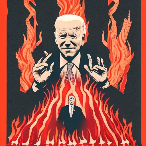 Prompt: biden in hell, scary art in the style of a poster for a movie in a cinema, art in 4 k, detailed details