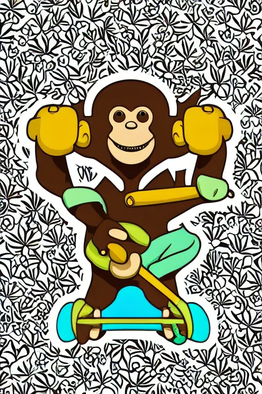 Image similar to Weed smoking monkey, sticker, andromorphic, colorful, illustration, highly detailed, simple, smooth and clean vector curves, no jagged lines, vector art, smooth