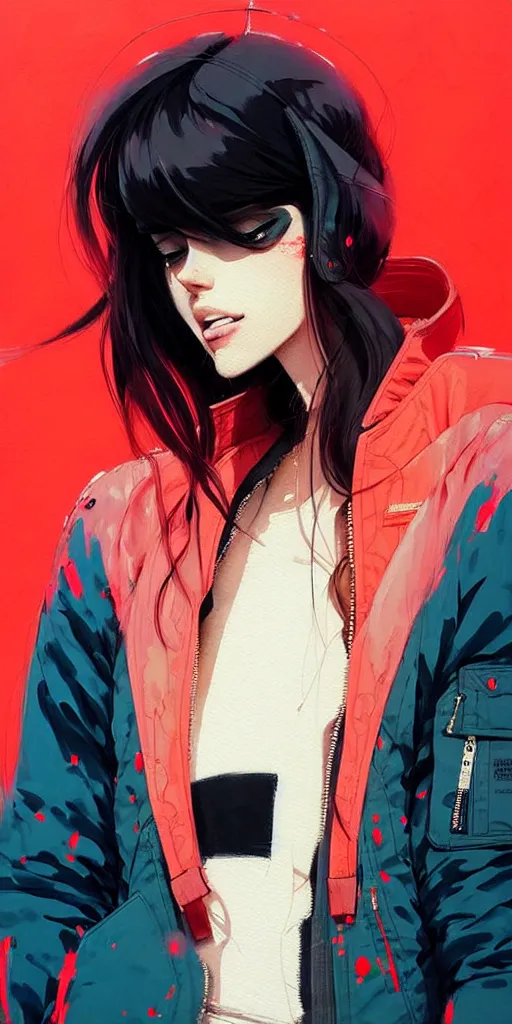 Image similar to a ultradetailed beautiful painting of a stylish woman wearing a bomber jacket, by conrad roset, greg rutkowski and makoto shinkai trending on artstation