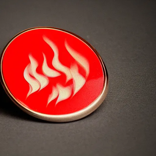 Image similar to a photo of a retro 1 9 7 0 s minimalistic clean fire warning enamel pin, studio lighting, behance