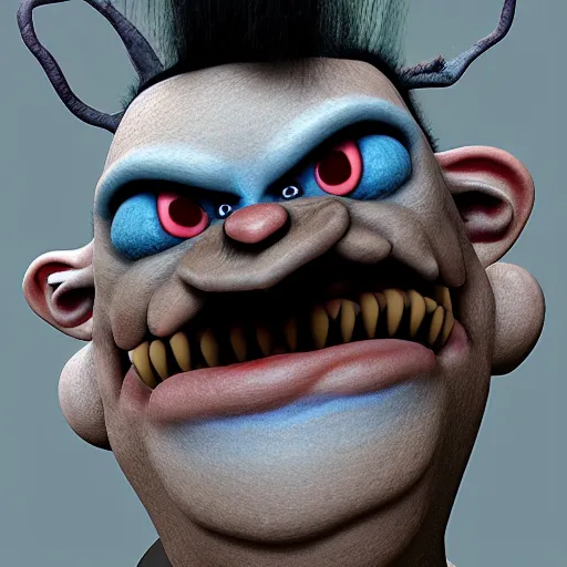 Image similar to portrait of funny troll, inspired by Tim Burton, unreal engine render, volumetric light, high détail