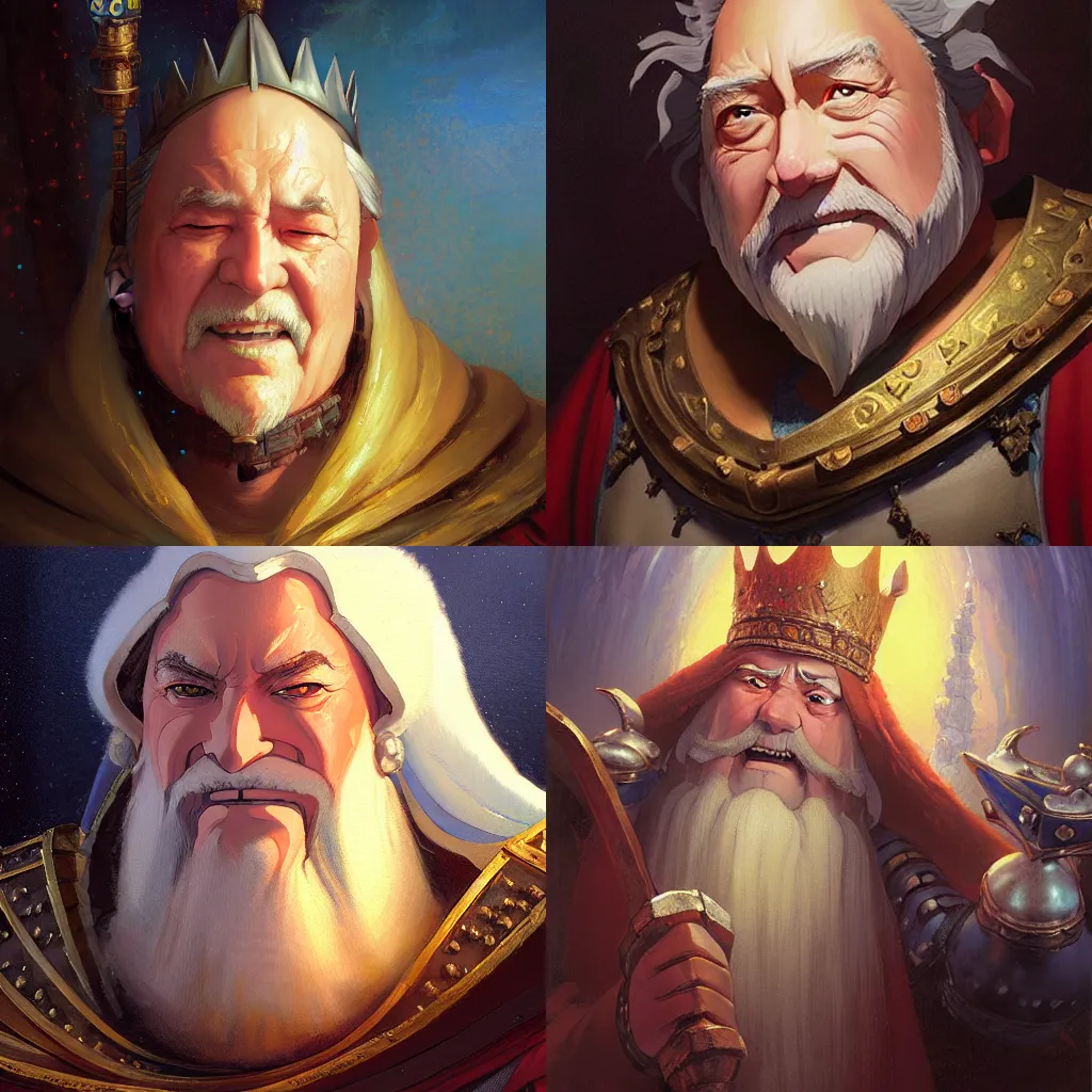 Prompt: portrait of a medieval old king, an oil painting by ross tran and thomas kinkade, studio ghibli