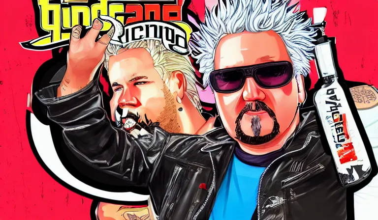 Image similar to guy fieri in gta v loading screen art by stephen bliss