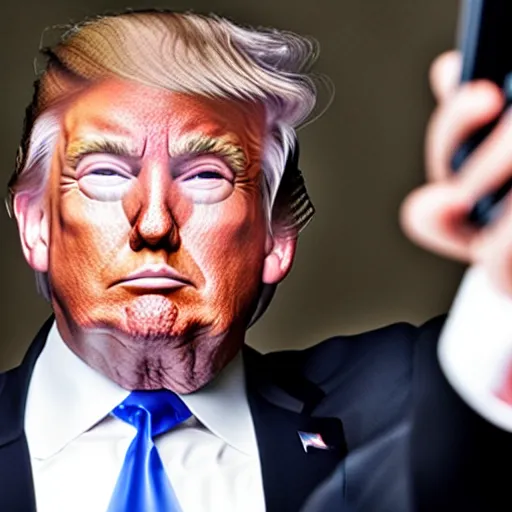 Image similar to Donald trump accidentally taking a selfie but squinting because it flashed
