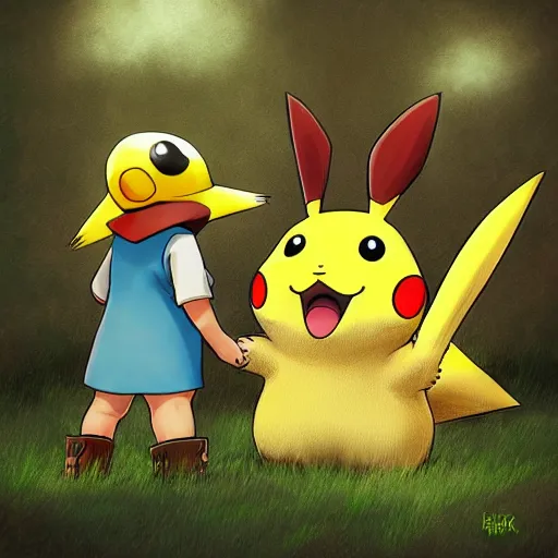 Image similar to pikachu meeting a demigorgon, photorealistic, digital art,